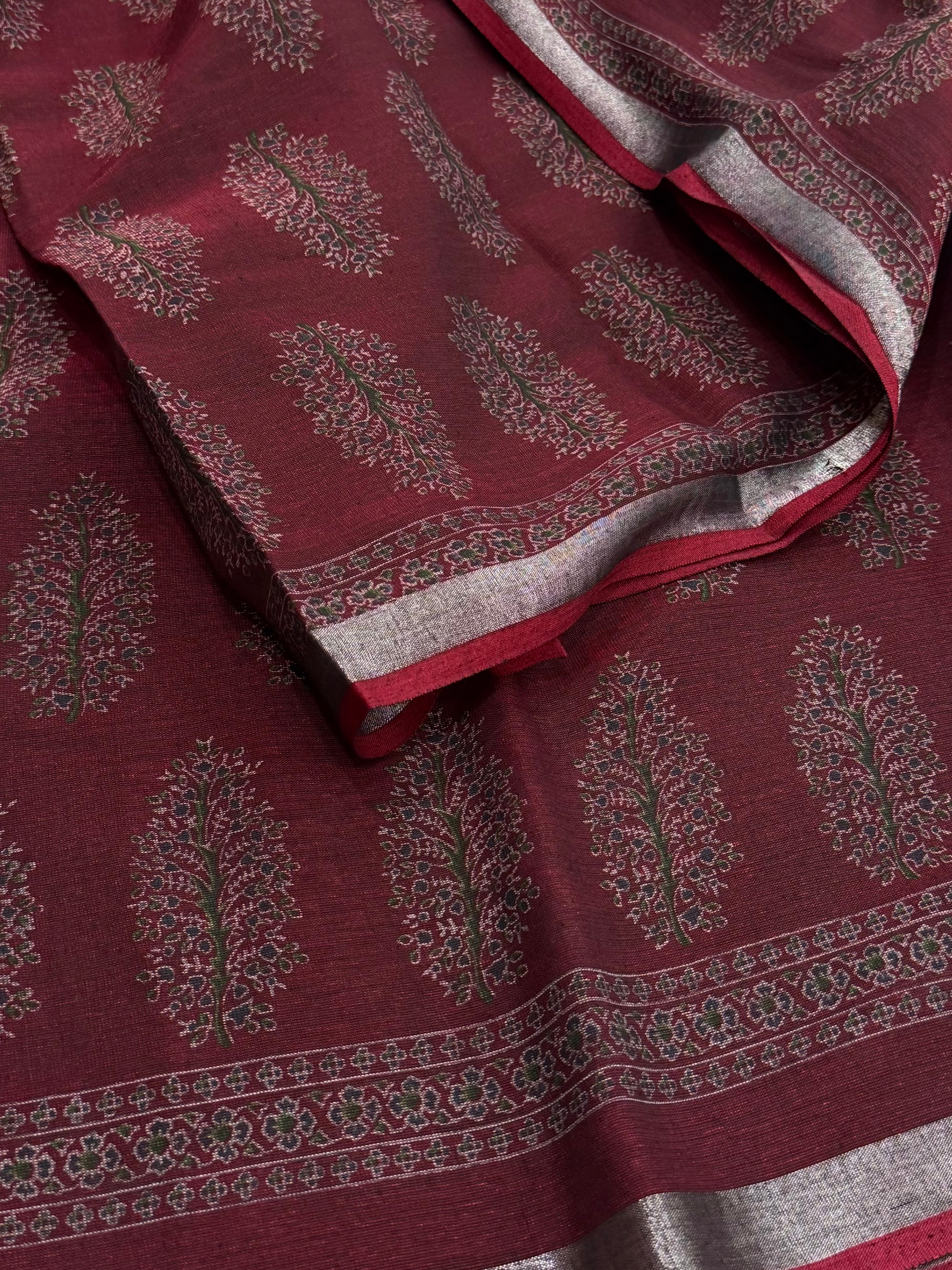 Maroon Printed Soft Cotton Saree