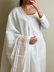 White 3pc Straight Cut Cotton Kurti Suit