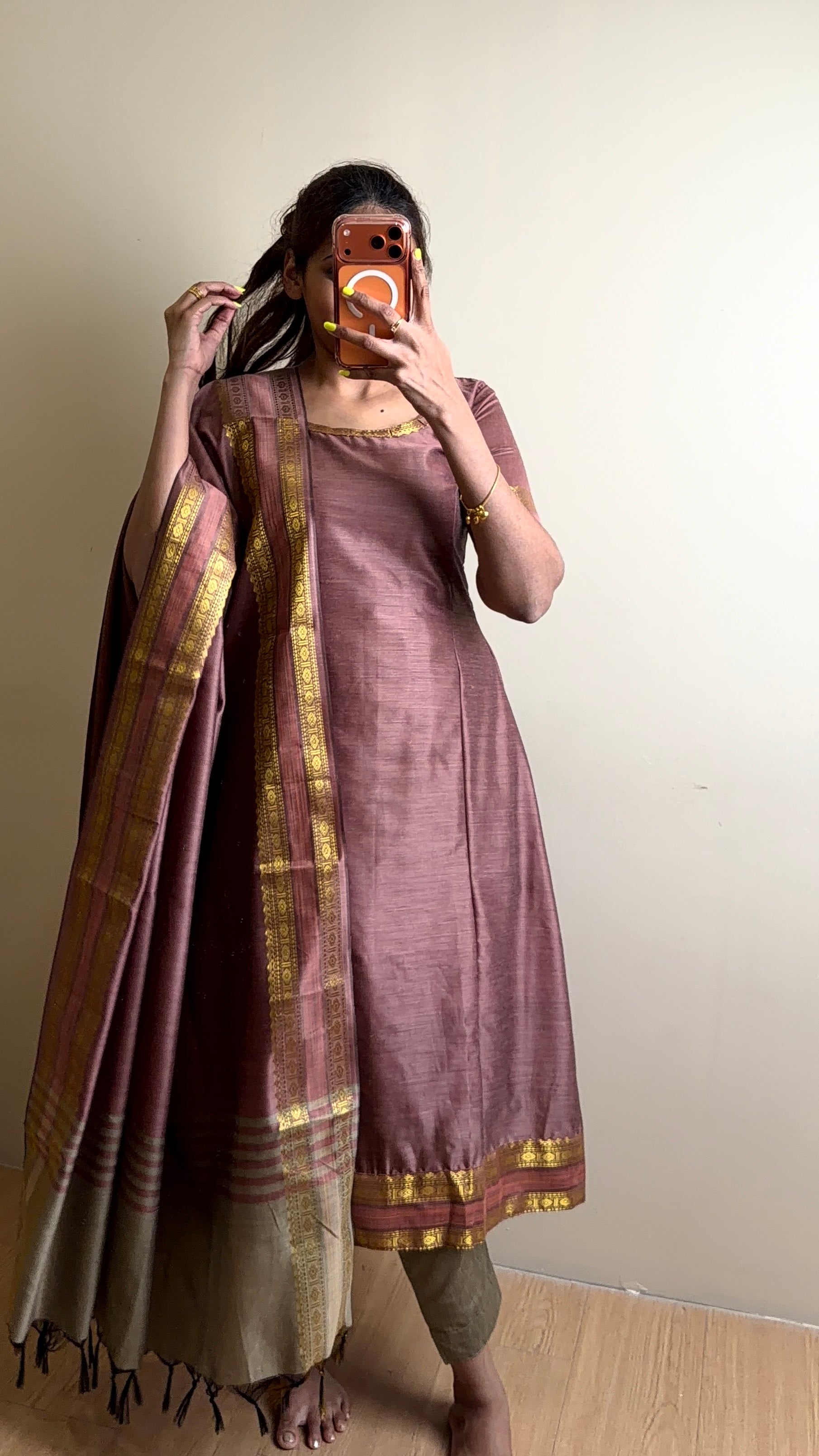Rose Gold A Line 3pc Kurti Suit