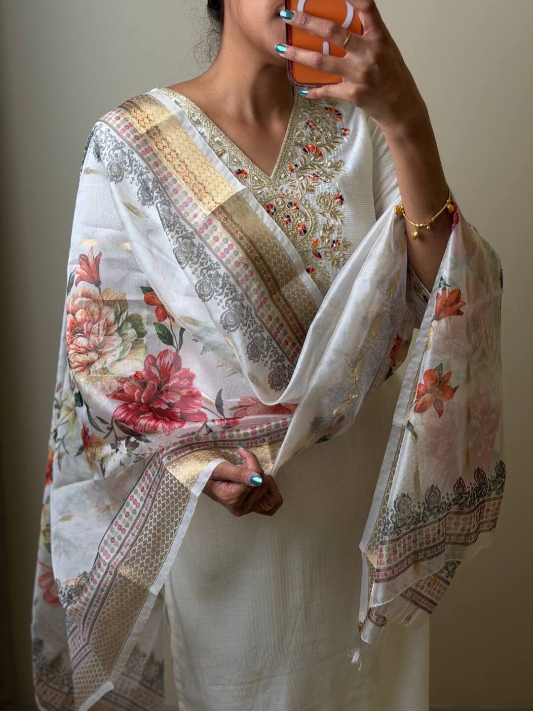 Off White 3pc Kurti Suit