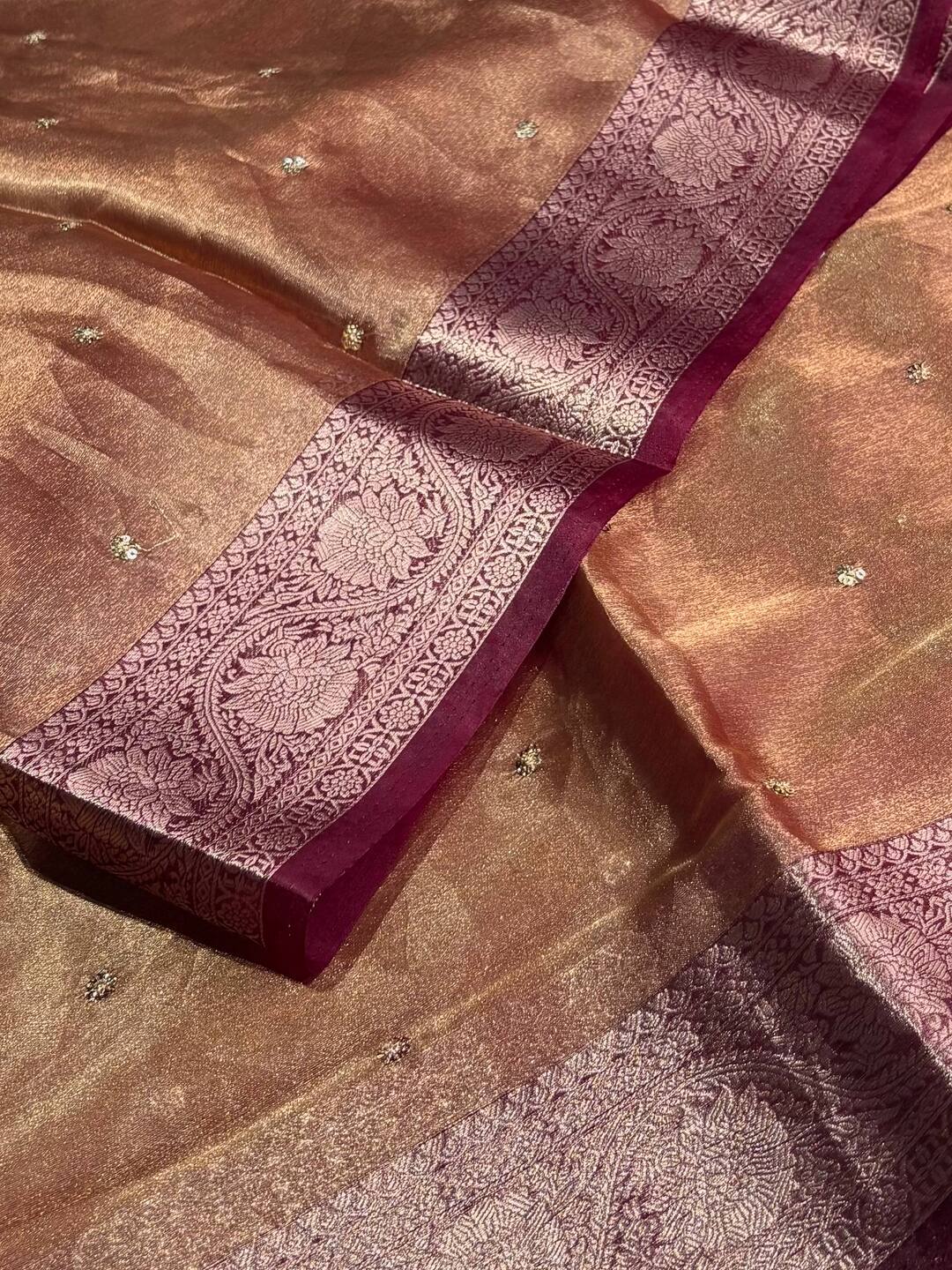 Golden Plum Purple Georgette Silk Saree