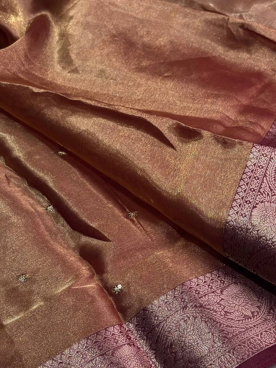 Golden Plum Purple Georgette Silk Saree