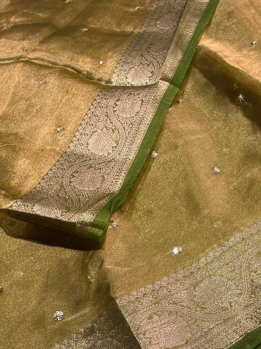 Golden Green Georgette Silk Saree