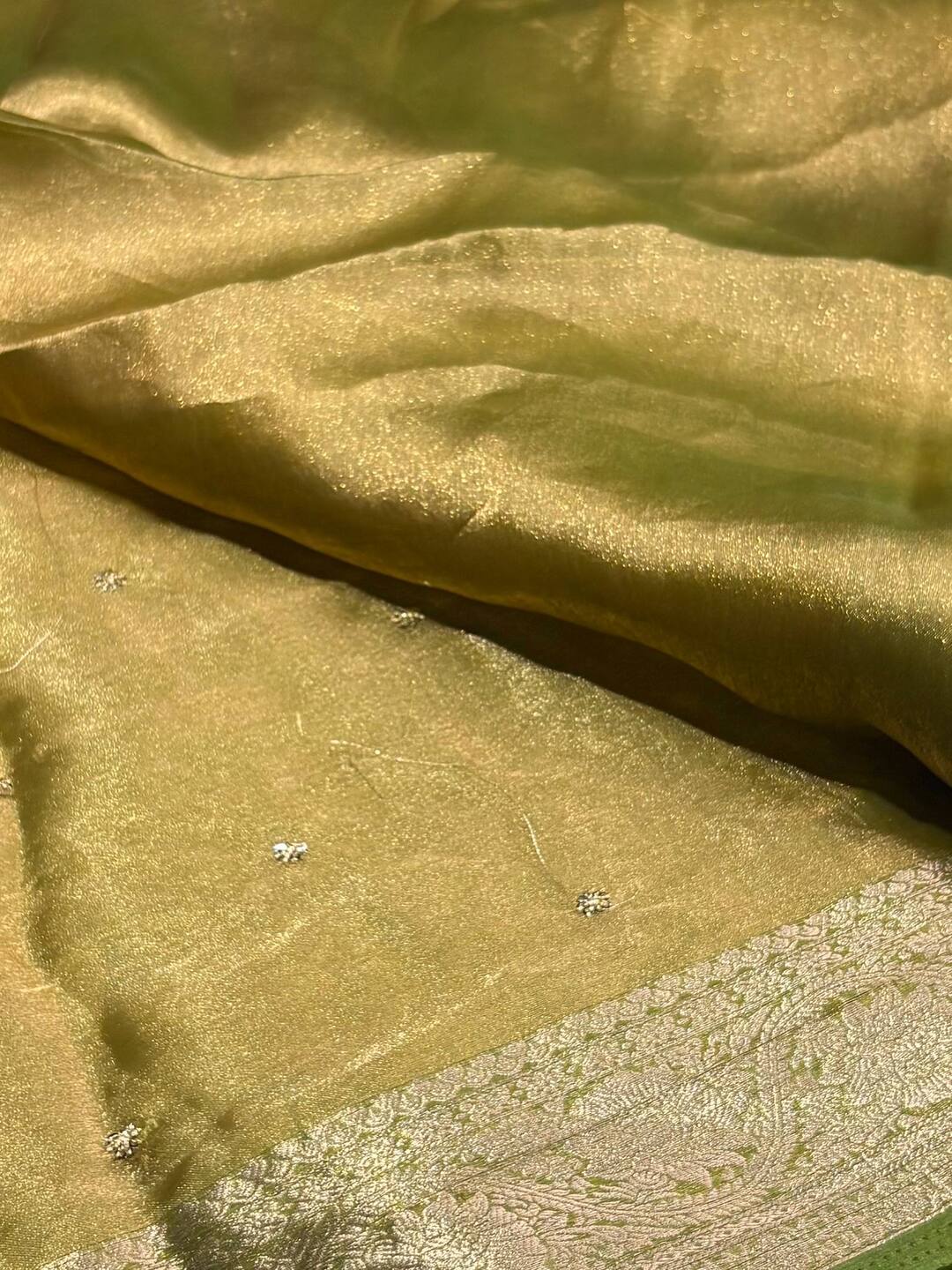 Golden Green Georgette Silk Saree