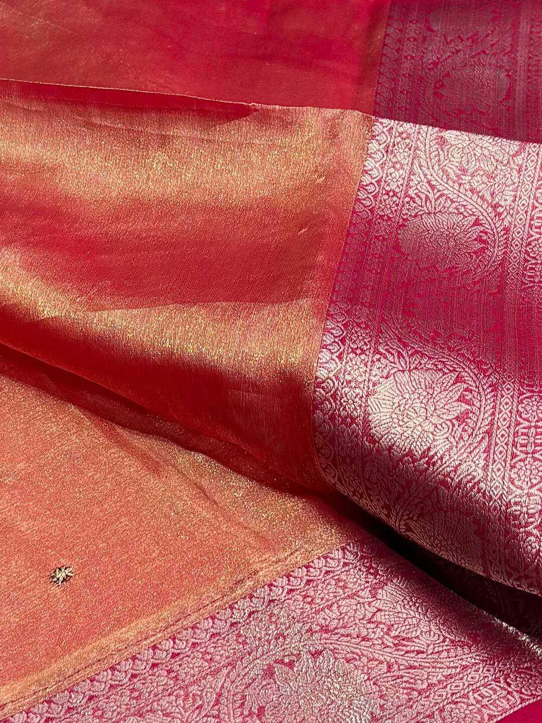 Golden Pink Georgette Silk Saree