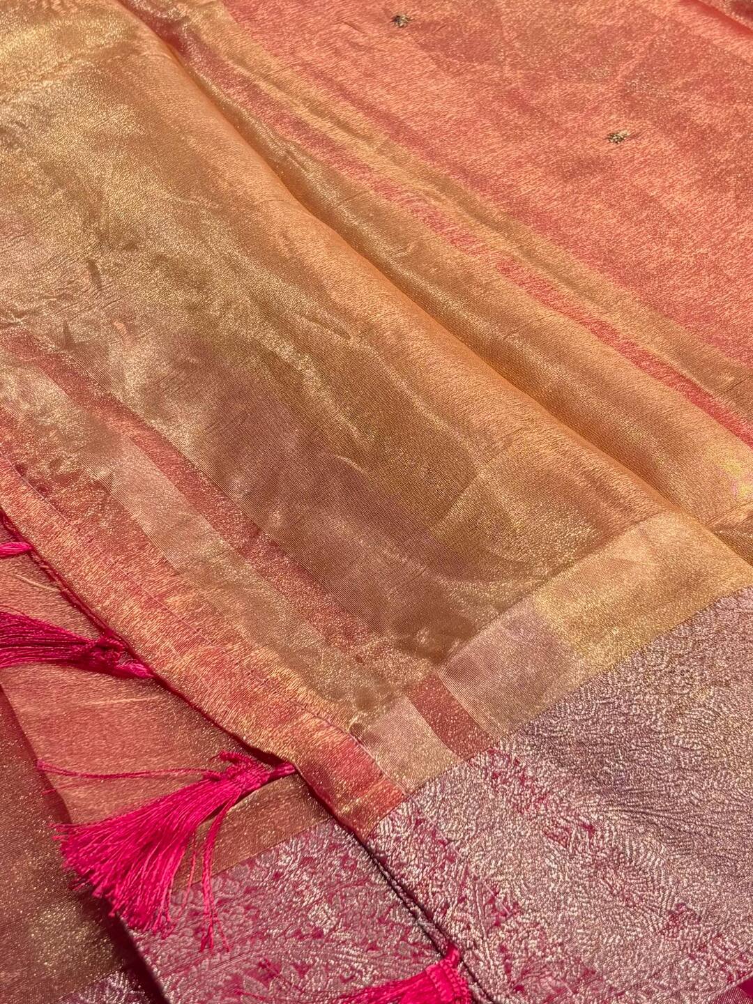Golden Pink Georgette Silk Saree