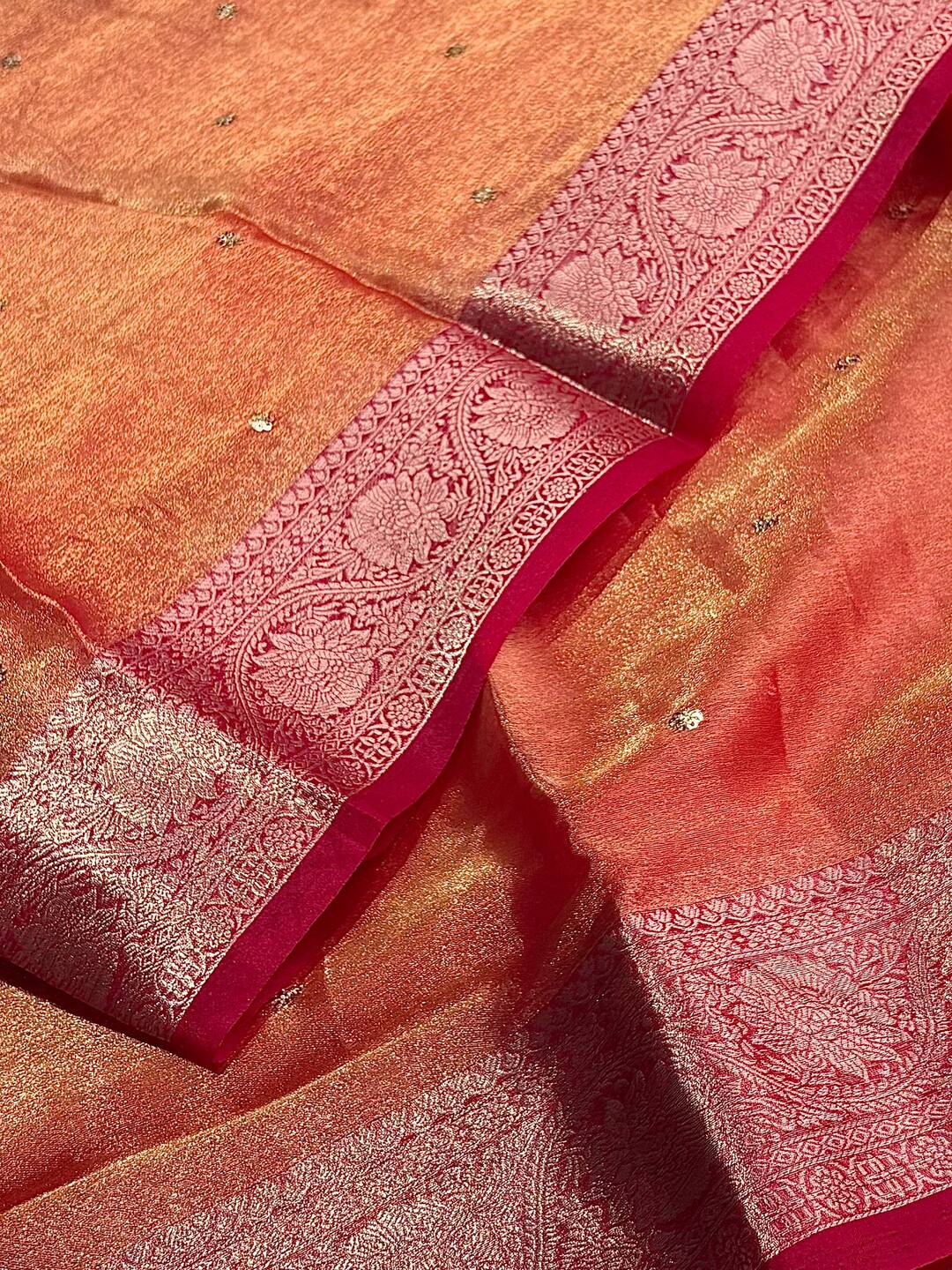 Golden Pink Georgette Silk Saree