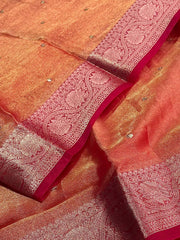 Golden Pink Georgette Silk Saree