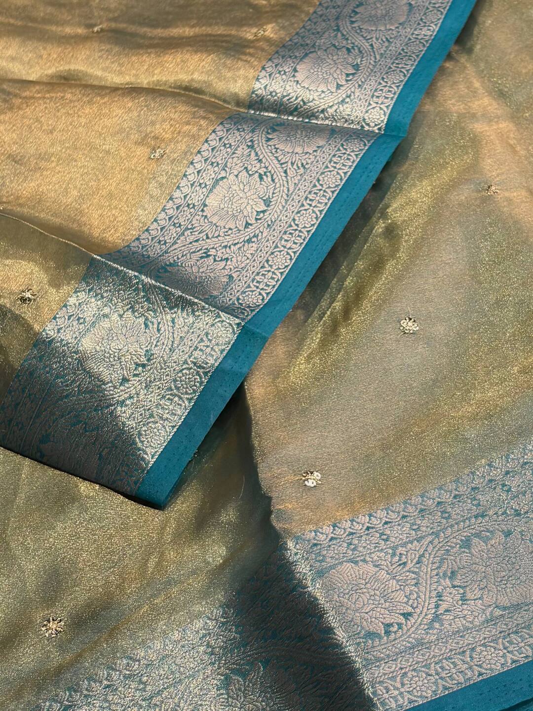 Golden Blue Georgette Silk Saree