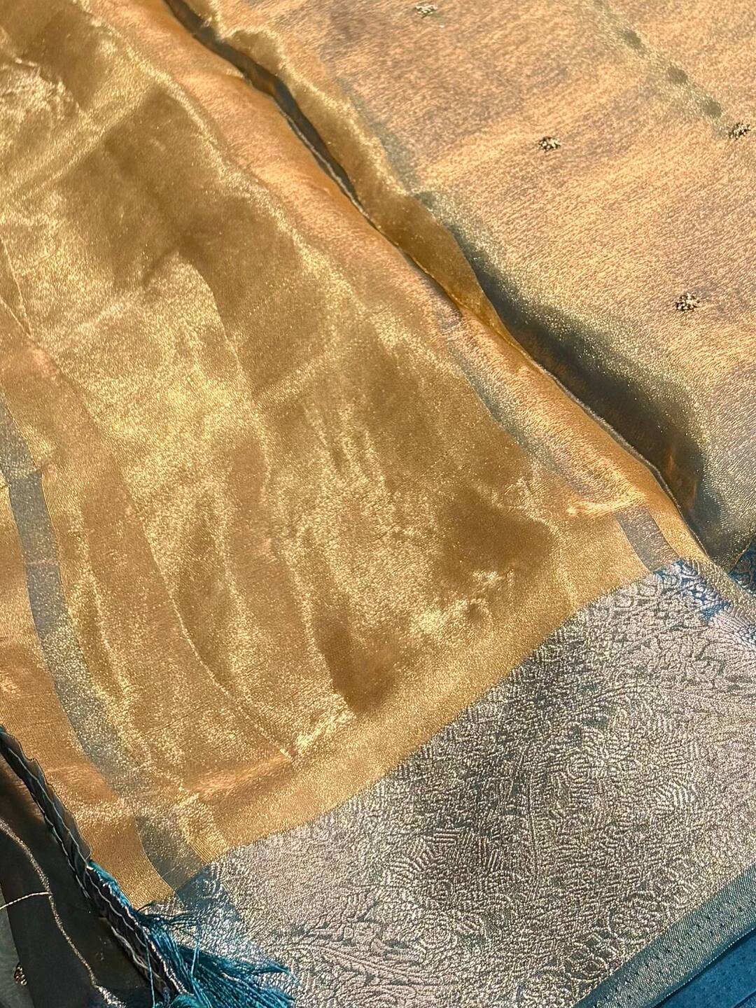 Golden Blue Georgette Silk Saree