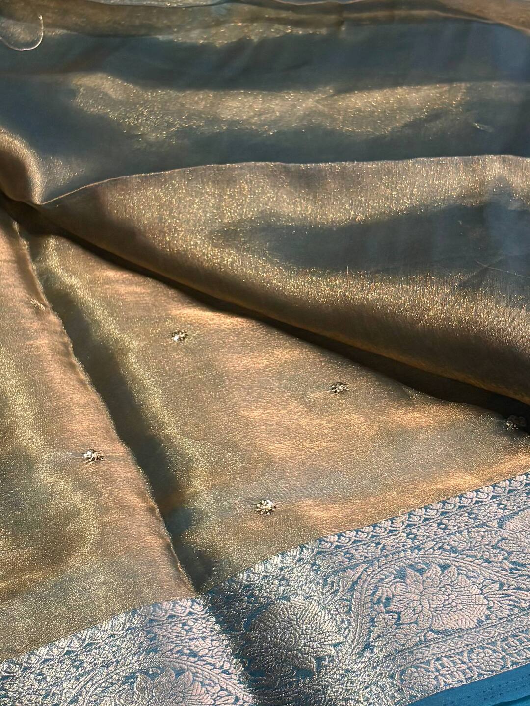 Golden Blue Georgette Silk Saree