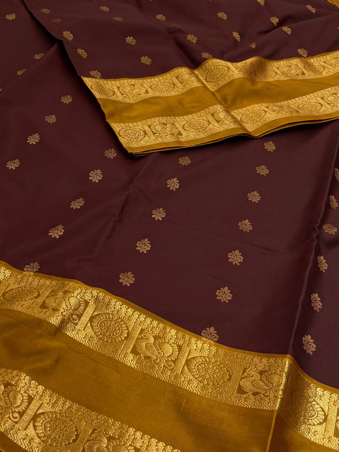 Deep Brown Semi Kanchi Silk Saree