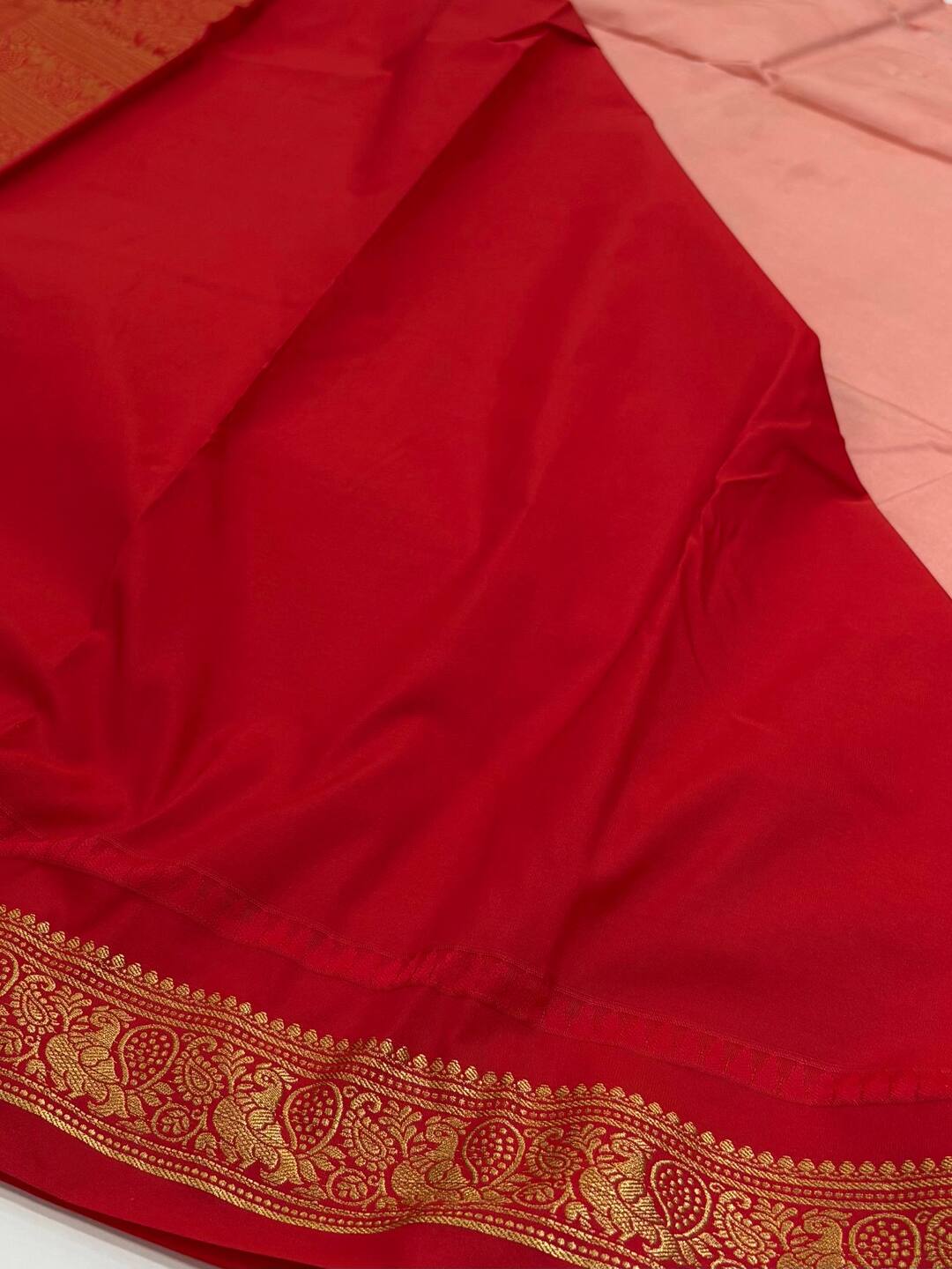 Coral Pink Semi Kanchi Silk Saree
