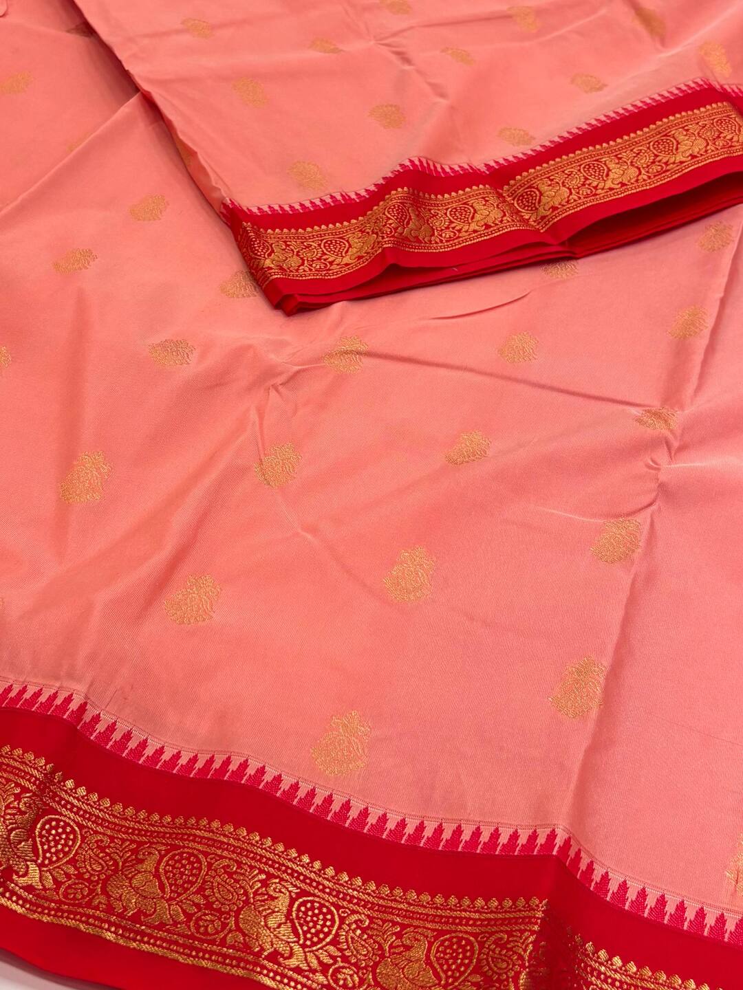 Coral Pink Semi Kanchi Silk Saree