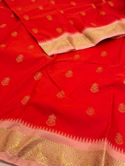 Bright Orange Semi Kanchi Silk Saree