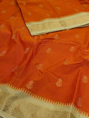 Brunt Orange Semi Kanchi Silk Saree
