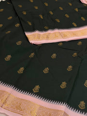Emerald Green with Pink  Semi Kanchi Silk Saree