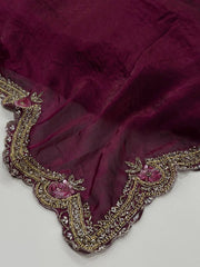 Wine Purple Georgette Silk Saree