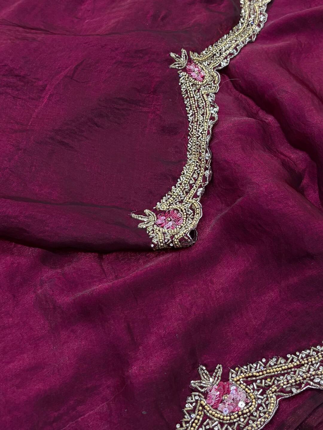 Wine Purple Georgette Silk Saree