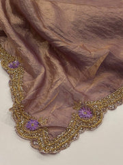 Golden Lilac Purple Georgette Silk Saree