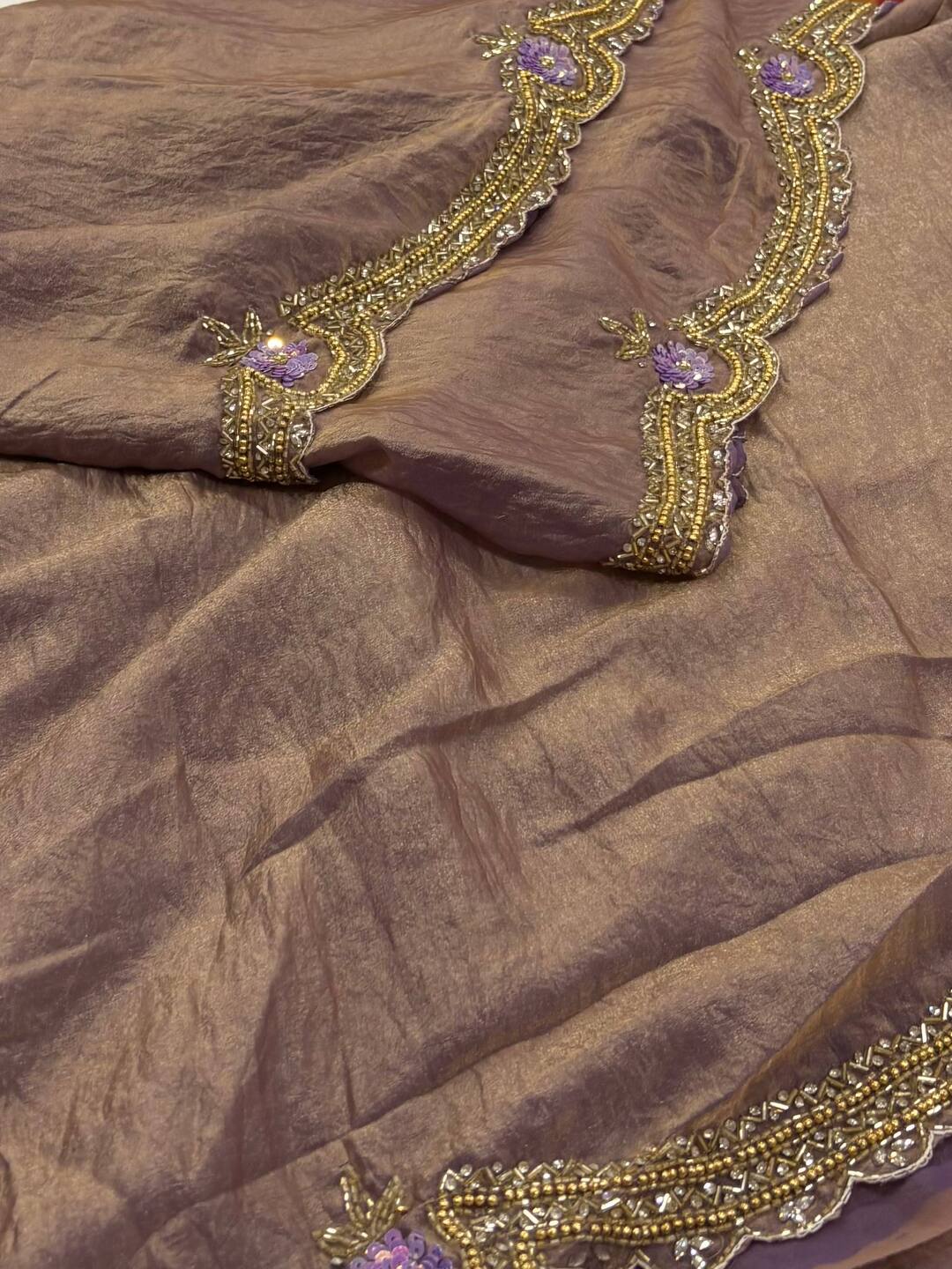 Golden Lilac Purple Georgette Silk Saree