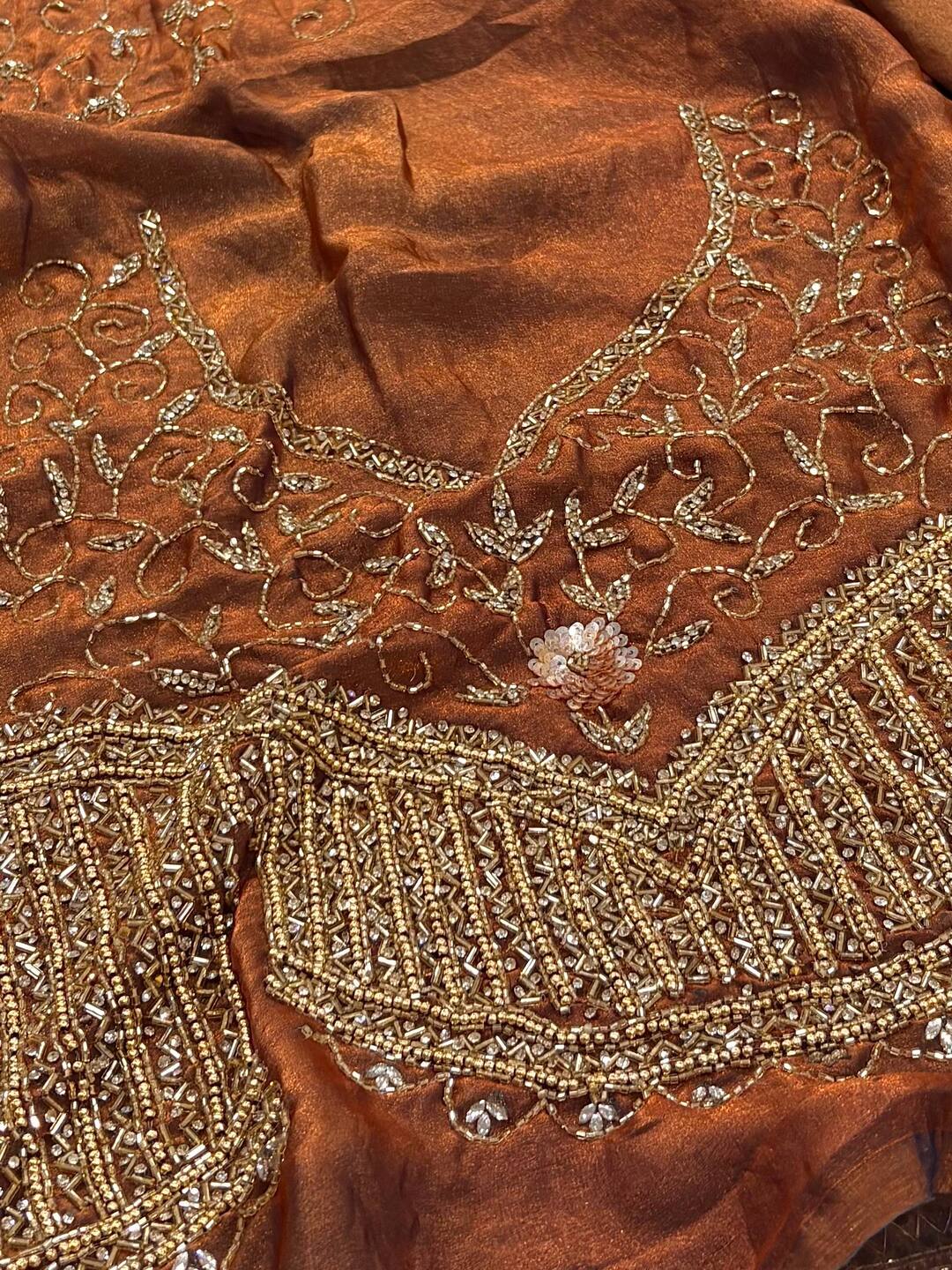 Golden Coffee Brown Georgette Silk Saree