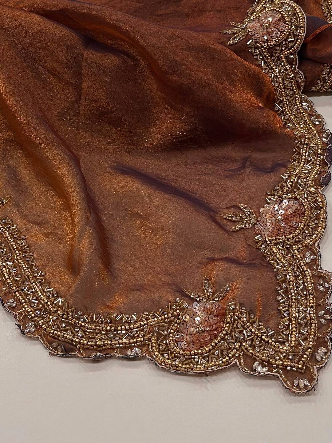 Golden Coffee Brown Georgette Silk Saree