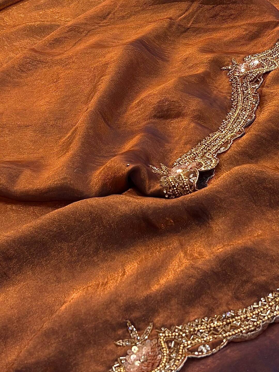 Golden Coffee Brown Georgette Silk Saree