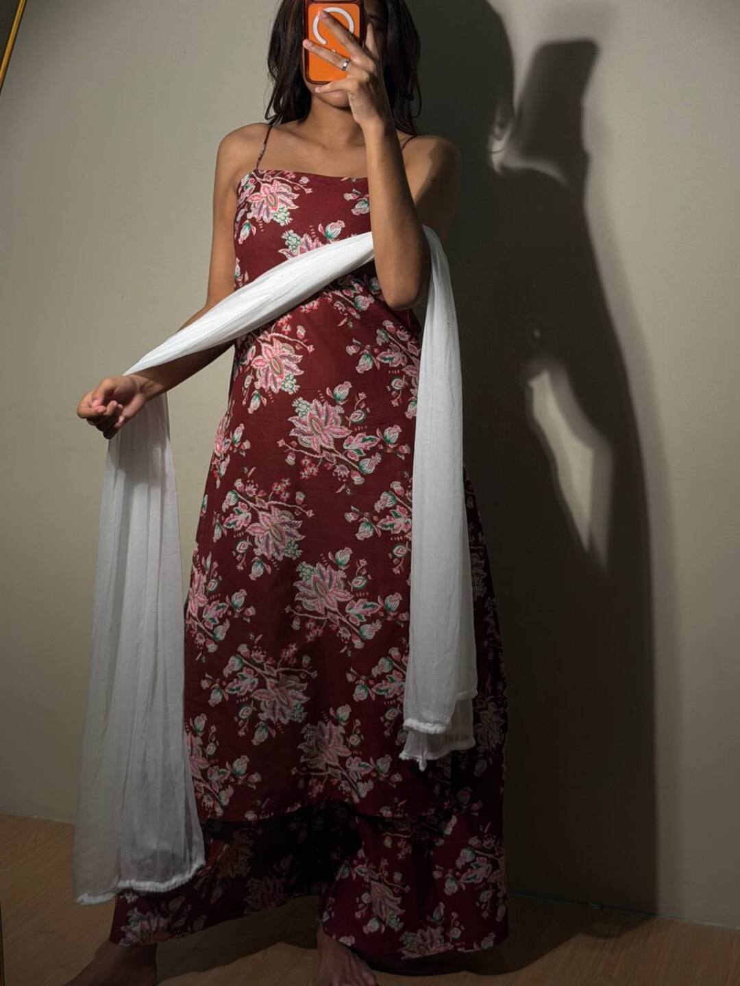 Maroon Sleeveless Straight Cut 3pc kurti Suit
