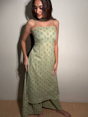 Sage Green Sleeveless Straight Cut 3pc kurti Suit