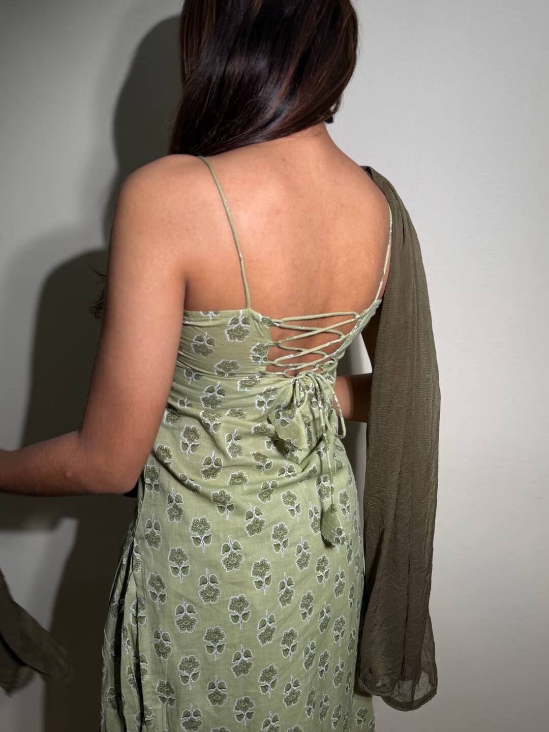 Sage Green Sleeveless Straight Cut 3pc kurti Suit
