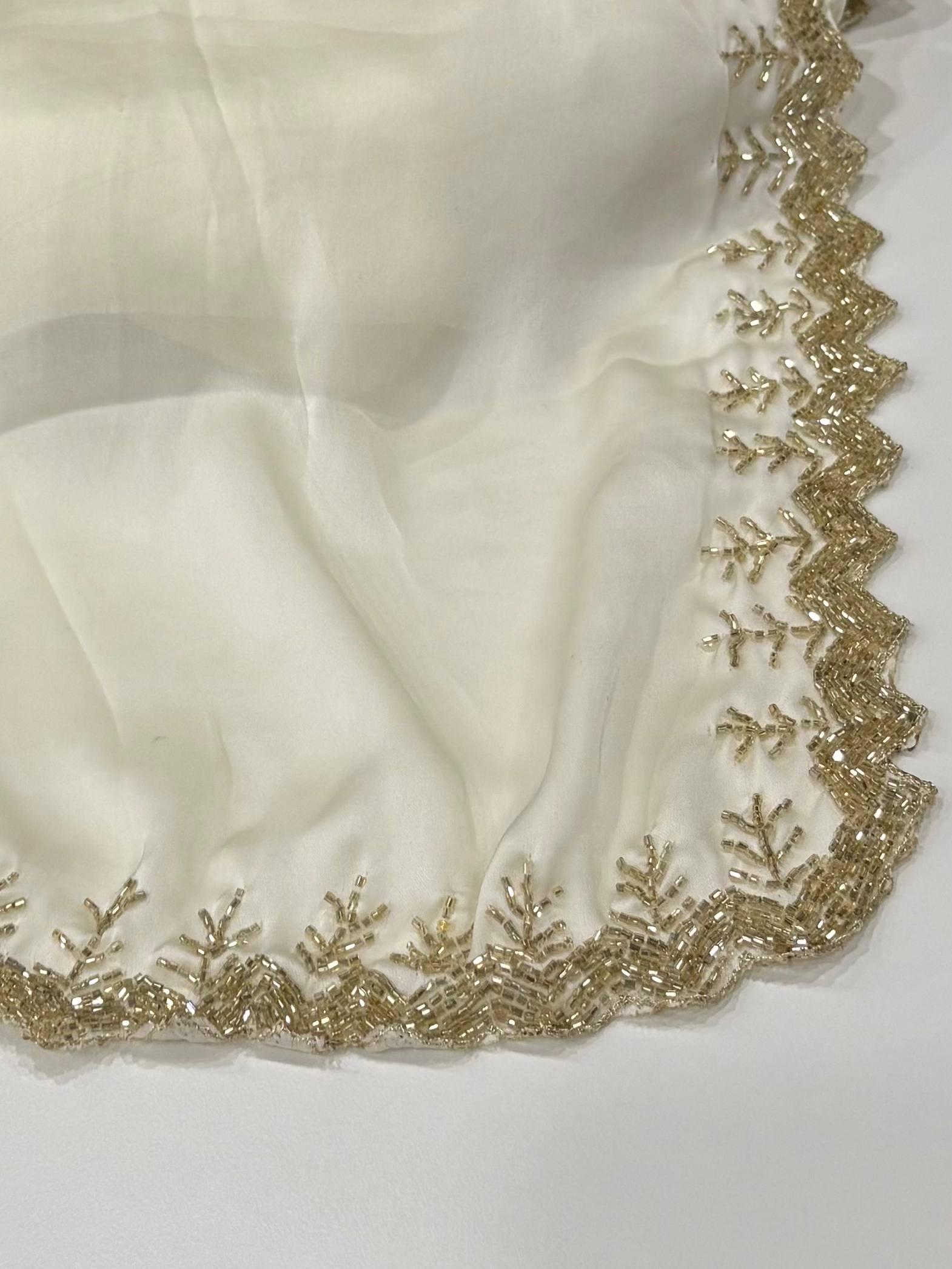Off White Georgette Silk Saree