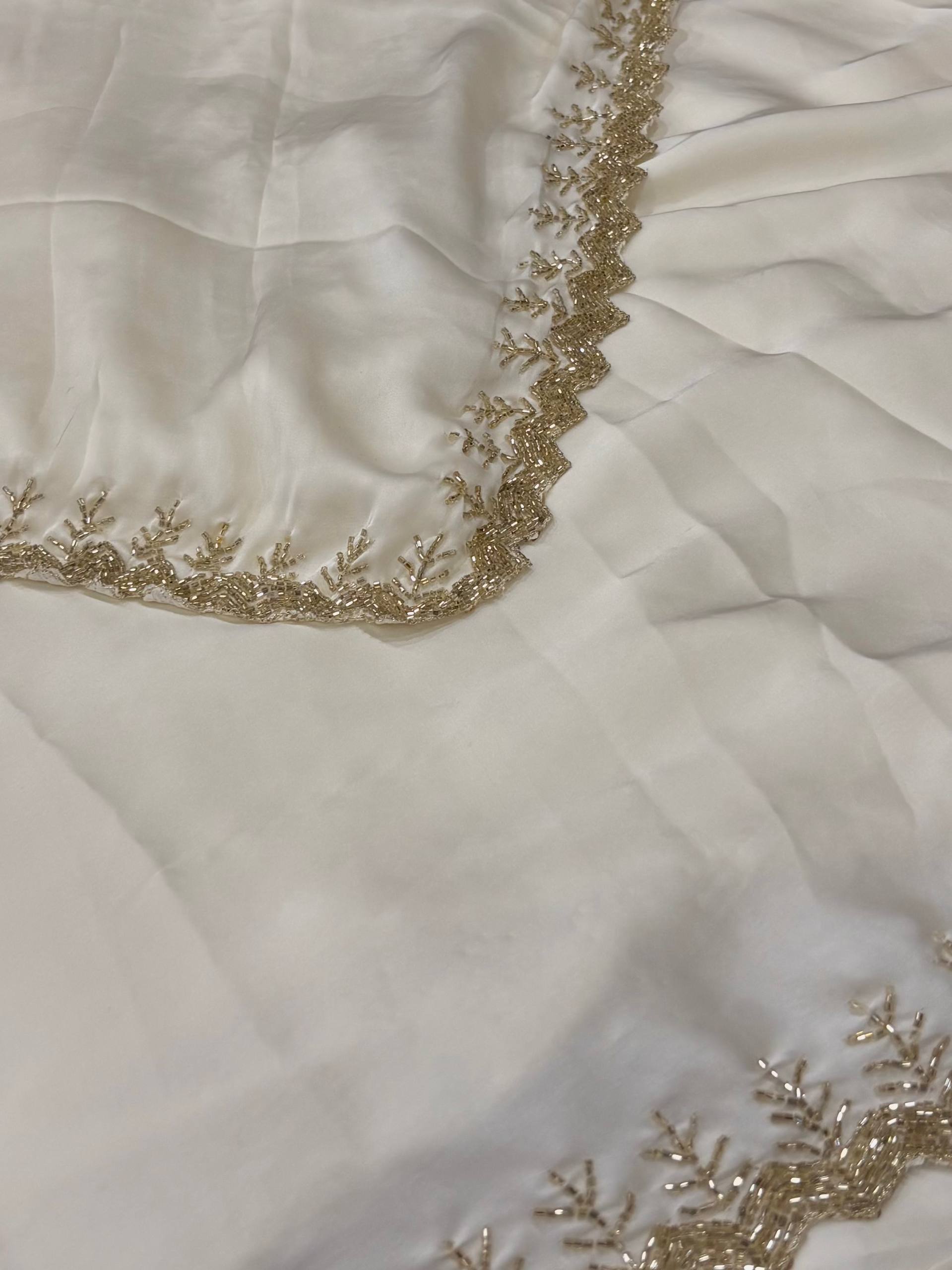 Off White Georgette Silk Saree