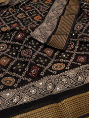 Black Mirror Design Georgette Silk Saree