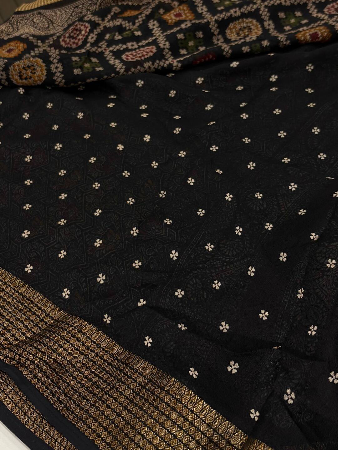 Black Mirror Design Georgette Silk Saree