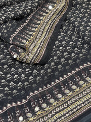 Gray Mirror Design Georgette Silk Saree