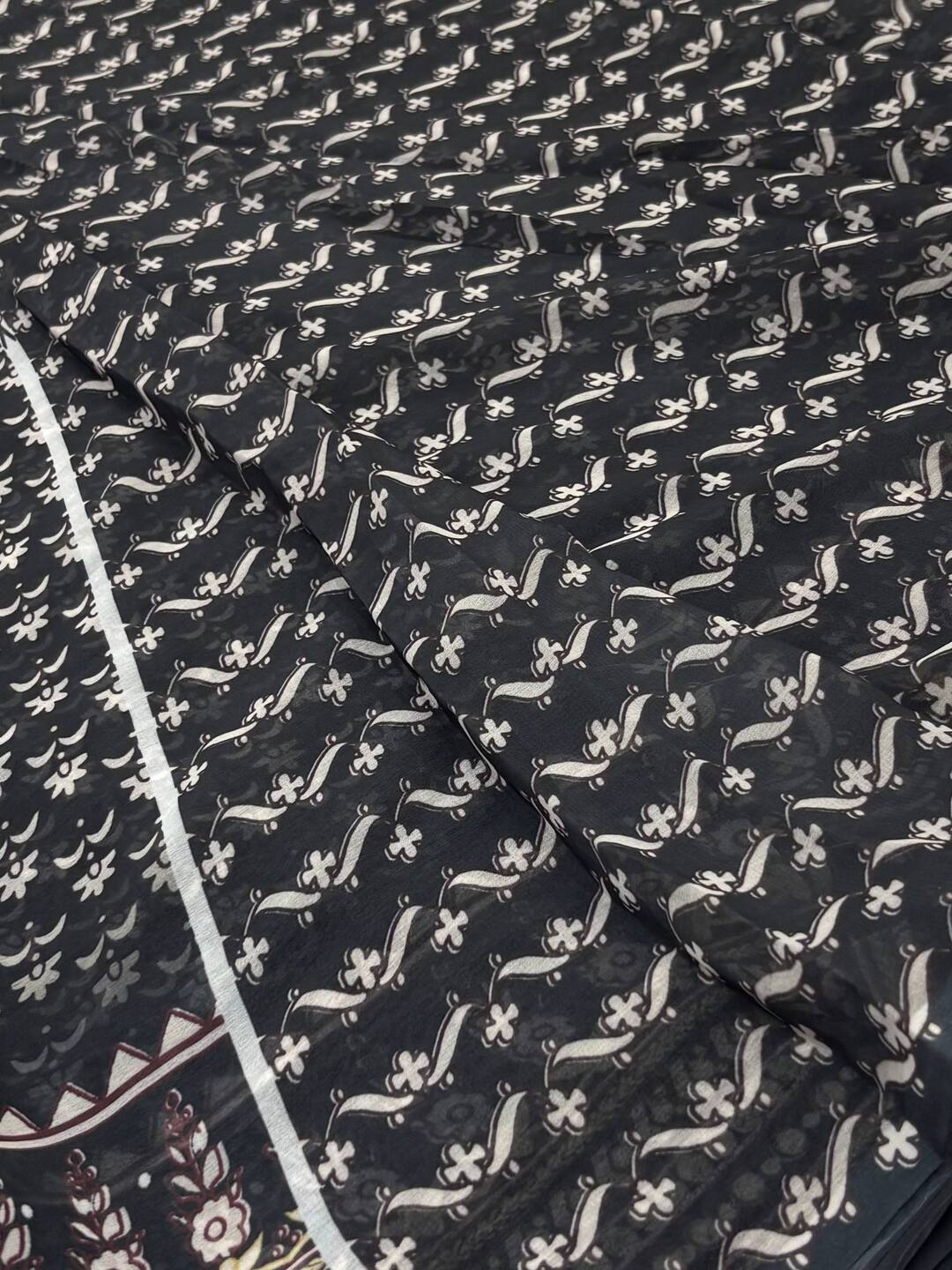 Gray Mirror Design Georgette Silk Saree