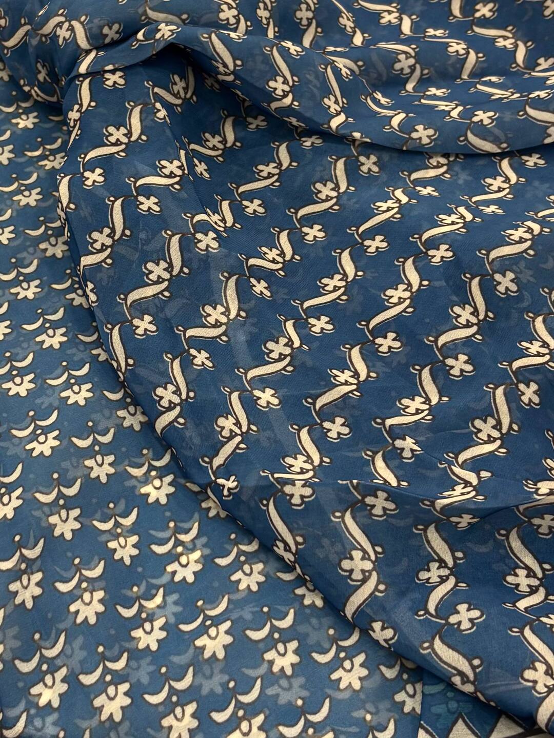 Sky Blue Mirror Design Georgette Silk Saree