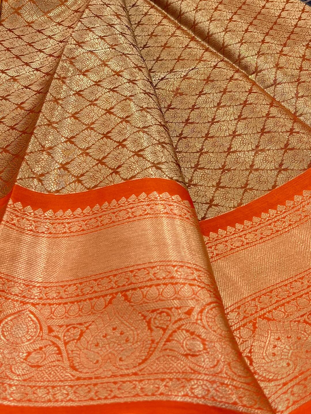 Navy Blue Checked Cotton Silk Saree