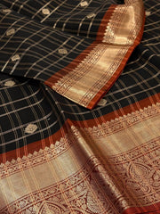 Black Checked Cotton Silk Saree