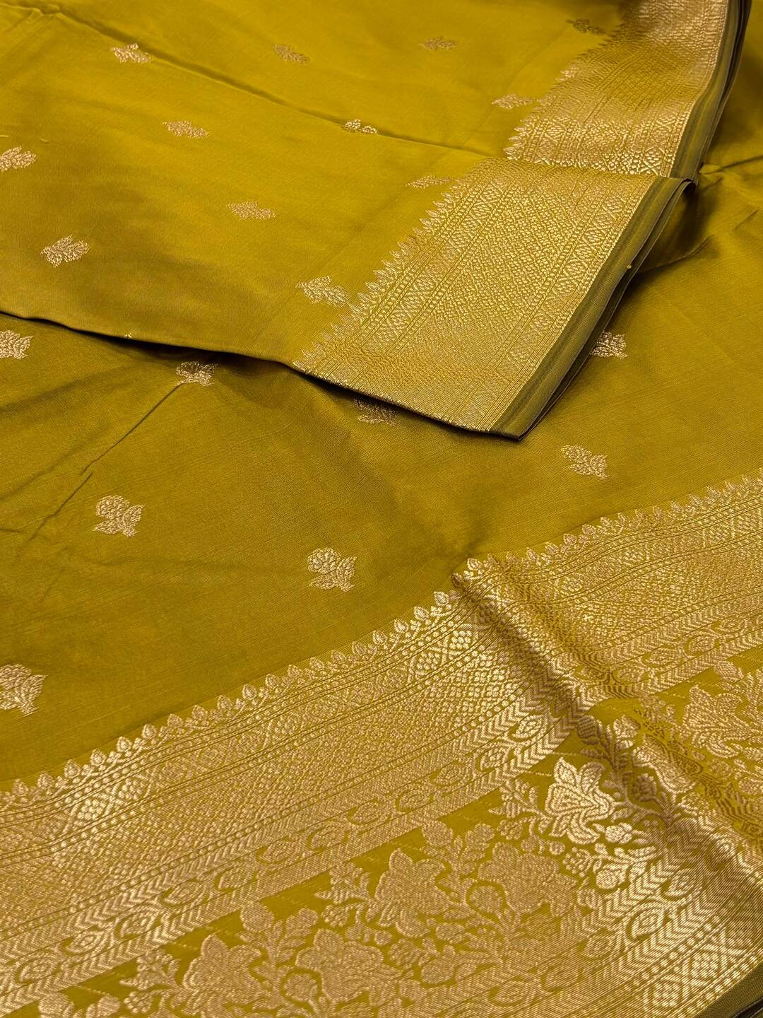 Olive Green Banaras Cotton Silk Saree