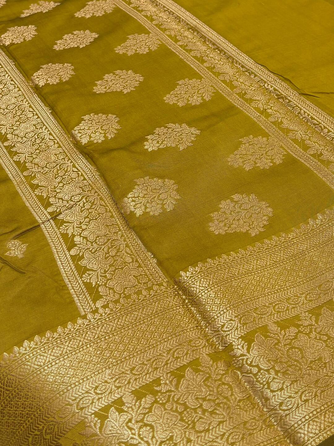 Olive Green Banaras Cotton Silk Saree