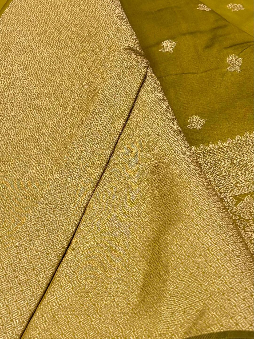 Olive Green Banaras Cotton Silk Saree