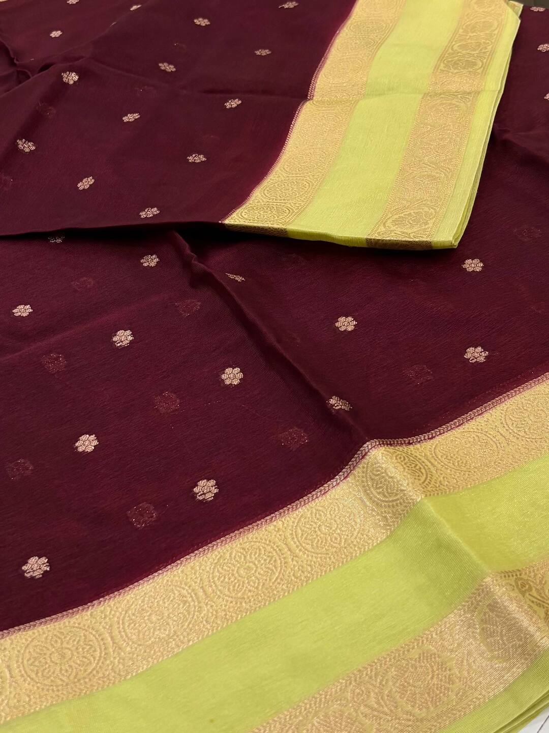 Wine Purple Banaras Cotton Silk Saree
