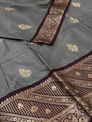 Dusty Blue Banaras Cotton Silk Saree