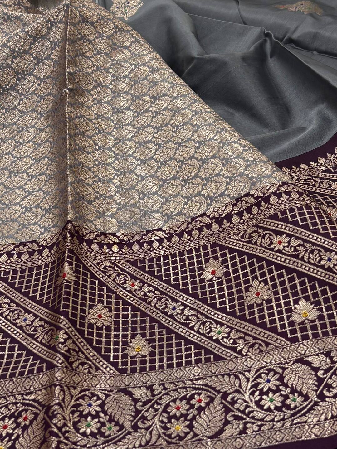 Dusty Blue Banaras Cotton Silk Saree