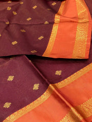 Plum Purple Banaras Cotton Silk Saree