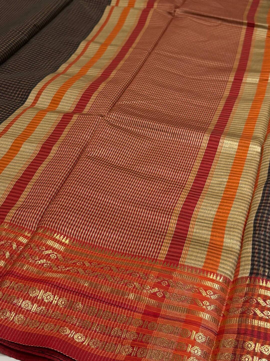 Black Checked Soft Cotton Silk Saree