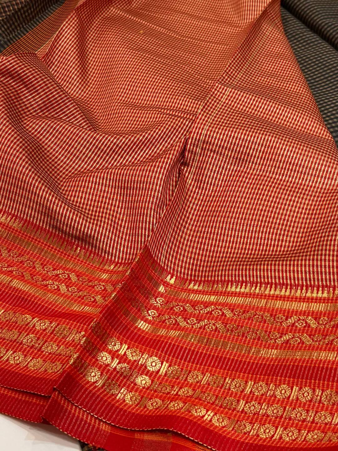 Black Checked Soft Cotton Silk Saree