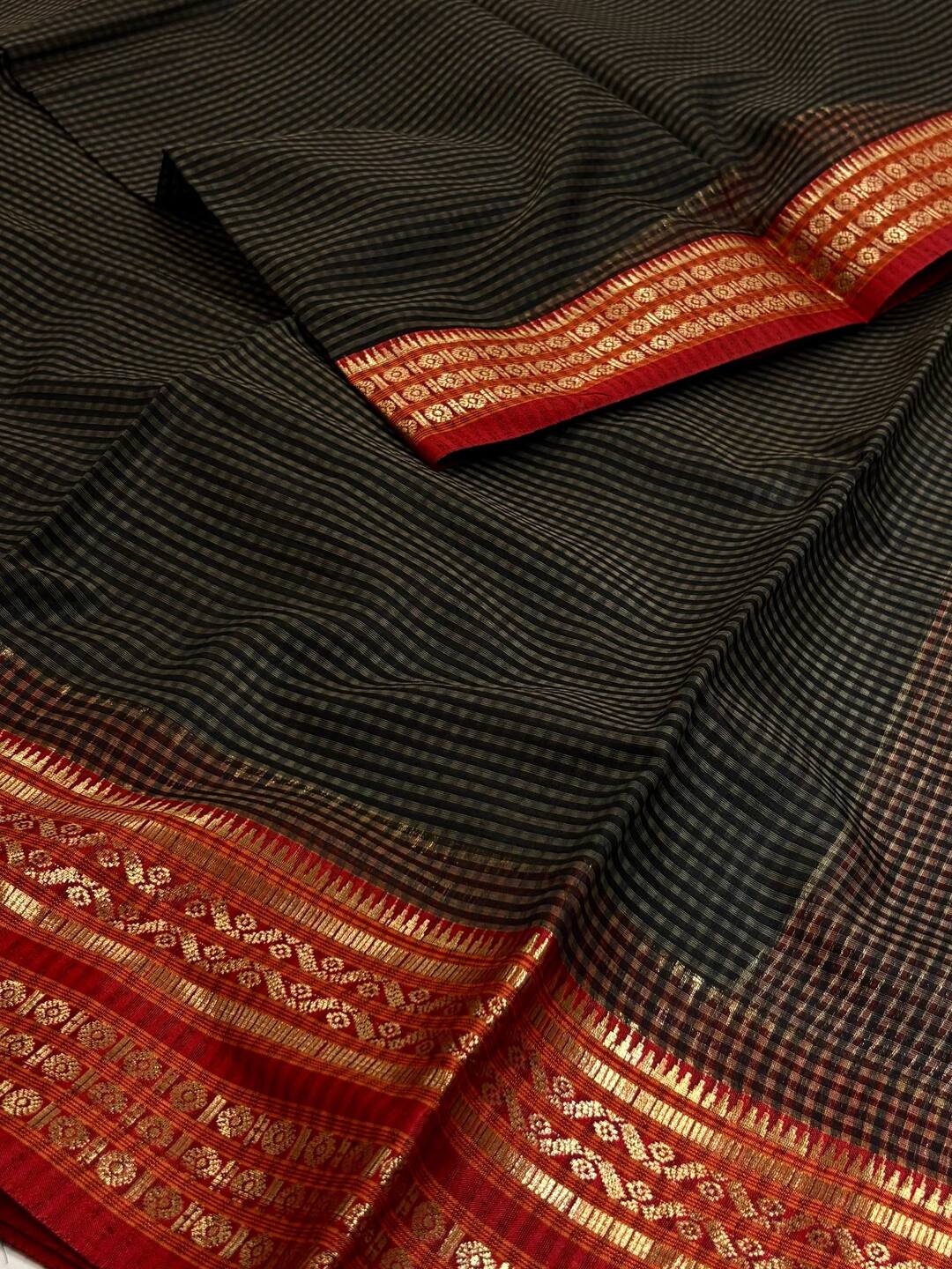 Black Checked Soft Cotton Silk Saree